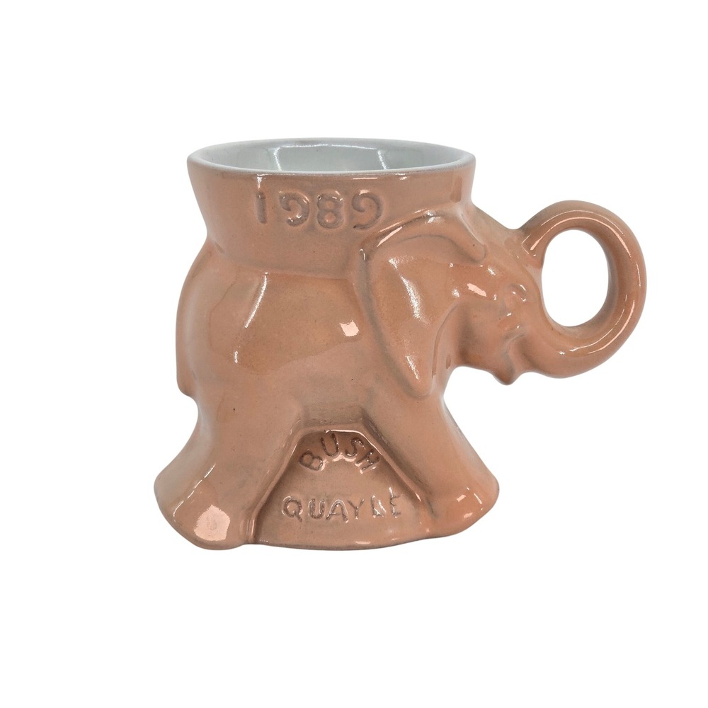 Frankoma 1989 Bush Quayle GOP Elephant Mug Peach Glaze Vintage Collectible